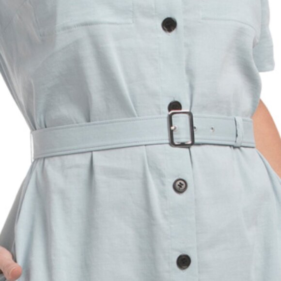 THEORY Linen Blend Short Sleeve Mini Dress With Pockets - Picture 4 of 4